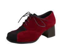 CHICMARK Chaussures à lacets bicolore | Talon bloc de 5,5 cm et aspect daim | Style Oxford pour femme | Semelle résistante pour le quotidien, rouge, 39 EU