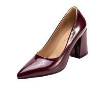 CHICMARK Escarpins à talon bloc - Talon de 8 cm et embout pointu pour femme - Aspect cuir verni au design classique - Confortable pour le bureau et les soirées, bordeaux, 40 EU