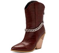 CHICMARK Fashion Short Axe Block Talon Demi-bottes en Denim avec Doublure en Fausse Fourrure et Fermeture Éclair Arrière