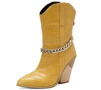 CHICMARK Fashion Short Axe Block Talon Demi-bottes en Denim avec Doublure en Fausse Fourrure et Fermeture Éclair Arrière