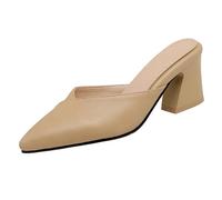 CHICMARK Mules à talon bloc pour femme - Talon et bout pointu de 6,5 cm - À enfiler confortable avec doublure respirante - Pour le bureau et les loisirs, beige, 43 EU