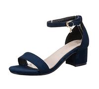 CHICMARK Sandales confortables pour femme avec talon bloc - Chaussures d'été à bout ouvert, bleu, 48 EU