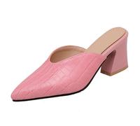 CHICMARK Sandales de soirée avec bout pointu - Talon bloc de 6,5 cm et aspect crocodile - Chaussures confortables à enfiler pour femme - Pour fêtes et occasions festives, Rose, 37 EU