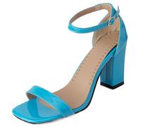 CHICMARK Sandales d'été à bout ouvert pour femme avec talon bloc et talon conique, bleu clair, 40 EU
