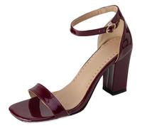 CHICMARK Sandales d'été à bout ouvert pour femme avec talon bloc et talon conique, rouge bordeaux, 49 EU