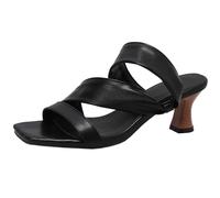 CHICMARK Sandales d'été antidérapantes pour femme avec bout ouvert et talons carrés pour robe/jeans, Noir , 48 EU