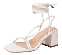 CHICMARK Sandales d'été sexy à lanières pour femme avec talon bloc et bout ouvert - Design à lacets et plusieurs options de couleurs, Blanc., 38 EU