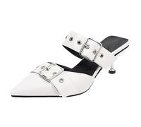 CHICMARK Sandales punk pour femme - Talon et bout pointu de 6,5 cm - Design à enfiler rapidement avec rivets - Semelle antidérapante pour le bureau et la vie quotidienne, Blanc., 39 EU