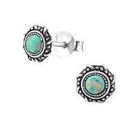 CHICNET Boucles d'oreilles en argent sterling 925 avec pierre opale et bord oxydé pour femme 6 mm - Anti-ternissement - Blanc rose bleu vert jaune, Argent sterling