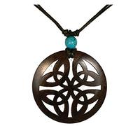 CHICNET Collier en bois turquoise pierre bois pendentif rond marron rouge réglable collier motif celtique nordique viking celtique ethnique tribal fleur arbre de vie arbre du monde croix yggdrasil OM