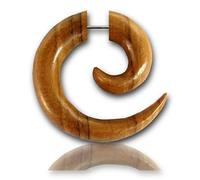 CHICNET Faux piercing hélicoïdal en acier inoxydable - Boucle d'oreille en bois - Spirale d'extension unisexe - 6 mm 8 mm - Acier chirurgical - Fermoir à vis, Bois, Sans pierre.