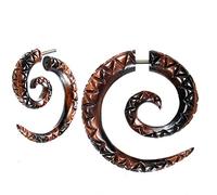 CHICNET Faux piercing hélicoïdal en acier inoxydable - Boucle d'oreille en bois - Spirale d'extension unisexe - 6 mm 8 mm - Acier chirurgical - Fermoir à vis, Bois