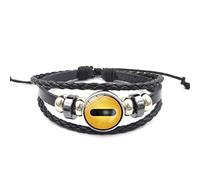 CHICNET Manga Anime Sharingan Bracelet en cuir noir argenté gris réglable perles acier inoxydable zinc tressé bracelet bouton pression disque homme femme, Cuir
