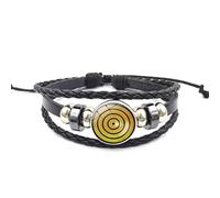 CHICNET Manga Anime Sharingan Eye Bracelet en cuir noir argenté gris réglable perles en acier inoxydable zinc tressé bande click bouton disque hommes femmes bras bijoux, Cuir