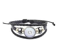 CHICNET Manga Anime Sharingan Eye Bracelet en cuir noir argenté gris réglable perles en acier inoxydable zinc tressé bande click bouton disque hommes femmes bras bijoux, Cuir