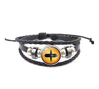 CHICNET Manga Anime Sharingan Eye Bracelet en cuir noir argenté gris réglable perles en acier inoxydable zinc tressé bande click bouton disque hommes femmes bras bijoux, Cuir