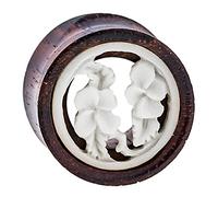 CHICNET Plug Bois Fleurs de Tunnel en Bois de Tamarin os Inlay Blanc Expander Tribal Bouchons d'oreille 14 mm