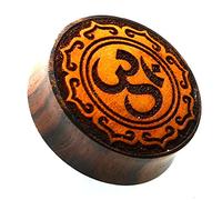 CHICNET Plug d'oreille en bois de sono avec symbole Om - Motif fleur - En bois de sono - Double évasé - Écarteur d'oreille - Pour homme et femme - Ésotérisme hindou méditation., Bois,