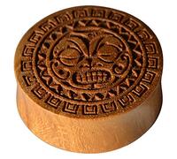 CHICNET Plug pour homme et femme - En bois de teck - Gravure masque de guerrier - Double évasé - 22 mm à 30 mm, Bois