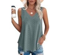 Chicrise Débardeur Femme Col V Dentelle Tee Shirt sans Manche Ample Blouse Classic D'été Vert Moyen 38-40