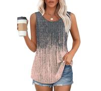Chicrise Débardeur Femme D'été Col Rond 2025 Tunique Plissé Tank Top Fluide Lâche Multicolore Moyen 38-40