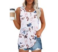 Chicrise Débardeur Femme D'été Col Rond Tunique Plissé Longue T-Shirt Mode Lâche Blanc X Grand 46-48