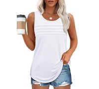 Chicrise Débardeur Femme D'été Col Rond Tunique Plissé Longue T-Shirt Mode Lâche Blanc X Grand 46-48
