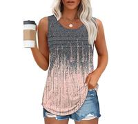 Chicrise Débardeur Femme D'été Col Rond Tunique Plissé Longue T-Shirt Mode Lâche Multicolore Grand 42-44