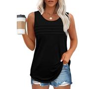 Chicrise Débardeur Femme D'été Col Rond Tunique Plissé Longue T-Shirt Mode Lâche Noir Petit 34-36