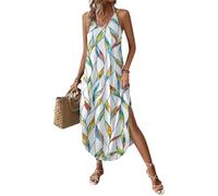 Chicrise Femme Robe Longue Col V Robe De Plage sans Manches Maxi Robe avec Fendue Essentials Multicolore X Grand 46-48