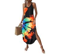 Chicrise Femme Robe Longue Col V Robe De Plage sans Manches Maxi Robe avec Fendue Essentials Multicolore X Grand 46-48