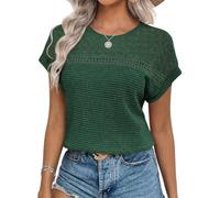 Chicrise Haut Femme Ete Col Rond Tshirt Décontracté Motif Gaufre Top Simple Nouveauté 2025 Vert Moyen 38-40