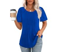 Chicrise Haut Femme Ete Manche Courte Tee Shirt Col Rond Basic Tunique Décontracté Simple Bleu Petit 34-36