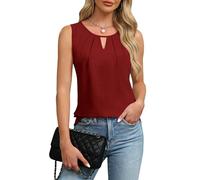Chicrise Haut Femme sans Manches Col Rond Débardeurs Loose Keyhole Tee-Shirt D'été 2025 Nouveau Rouge Moyen 38-40