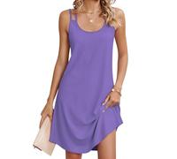 Chicrise Robe De Plage Femme D'Été sans Manches Col Rond Robe Mi Longue Droite Décontractée Légère Fluide Vêtements Femme Violet Demi Grand 48