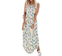 Chicrise Robe De Plage Femme D'éte sans Manches Robe Longue Respirant Robe Maxi Legere et Fluide Multicolore Petit 34-36