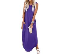 Chicrise Robe De Plage Femme D'éte sans Manches Robe Longue Respirant Robe Maxi Legere et Fluide Violet Grand 42-44