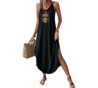 Chicrise Robe D'été Femme Longue Col V Maxi Robe sans Manches Robe De Plage Respirant Et Légèreté Noir 3X Grand 56-60