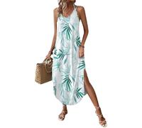 Chicrise Robe d'été sans manches à col en V pour femme, longue et fluide, style décontracté, XL