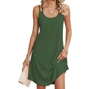 Chicrise Robe Été Femme sans Manches Col Rond Robe De Plage Élégante Lâche Legere Fluide Mode Robe De Plage Vert Militaire Tres Grand 46