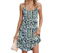 Chicrise Robe Ete Femme sans Manches Droite Élégante Robe De Plage Midi Ample Chic Simple Confortable Vêtements Bleu Blanc Fleurs Moyen 38-40