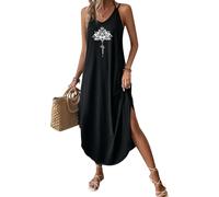Chicrise Robe Longue D'été Femme Robe Maxi Décontracté Robe De Plage Légèreté Glamour Noir X Grand 46-48