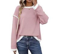 Chicrise Sweat Femme Color Block Thermique Haut Gemütlich Élémentaire Toucher Doux Color Block Sweater Thermique Ample RoseClair Grand 42-44 L