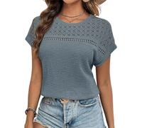 Chicrise T-Shirt d'été à Manches Courtes et col Rond pour Femme Coupe Ample, Gris Bleu., S