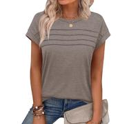 Chicrise T-shirt d'été plissé à manches courtes pour femme Col rond Sans manches Basique Décontracté, Gris taupe, XXL