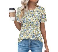 Chicrise T-shirt d'été pour femme - Manches courtes - Col rond - Plissé - Décontracté - Élégant - Couleur unie - Basique - Tricot ample, XXL