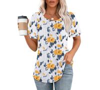 Chicrise T-shirt pour femme été manches courtes col rond hauts plissés décontracté élégant tunique, XXL