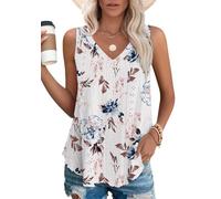 Chicrise Tank Top Femme Col V Debardeur Broderie Creuse à Œillets Chemise Décontracté Légère Blanc Moyen 38-40