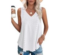 Chicrise Tank Top Femme Col V Debardeur Broderie Creuse à Œillets Chemise Décontracté Légère Blanc Petit 34-36