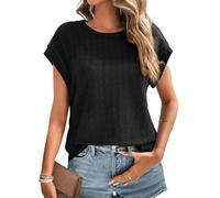 Chicrise Tee Shirt Femme Manches Chauve-Souris Couleur Uni Décontracté Haut Manches Courtes Chic Et Elegant Mode Vêtements Noir Moyen 38-40
